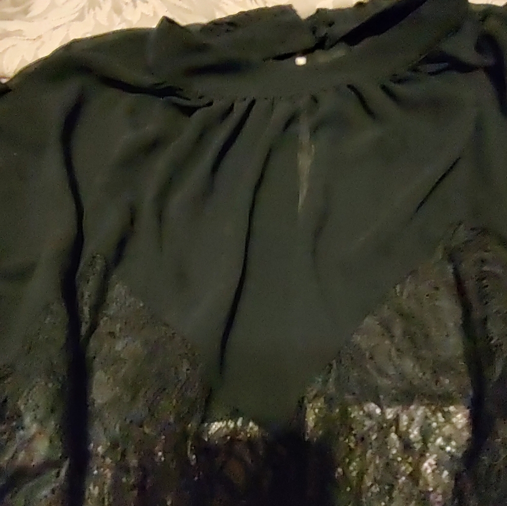 🐈⬛ Divine VS Vintage Victorian Inspired Black Sheer Crepe & Lace Blouse - L - Picture 6 of 15
